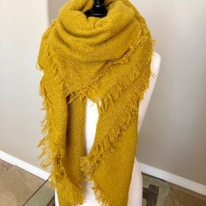 Mustard Yellow Fringe Blanket Scarf Wrap Shawl